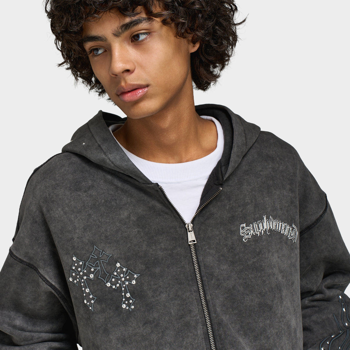 Supply & Demand Flame Fullzip Hoodie / Washed Black