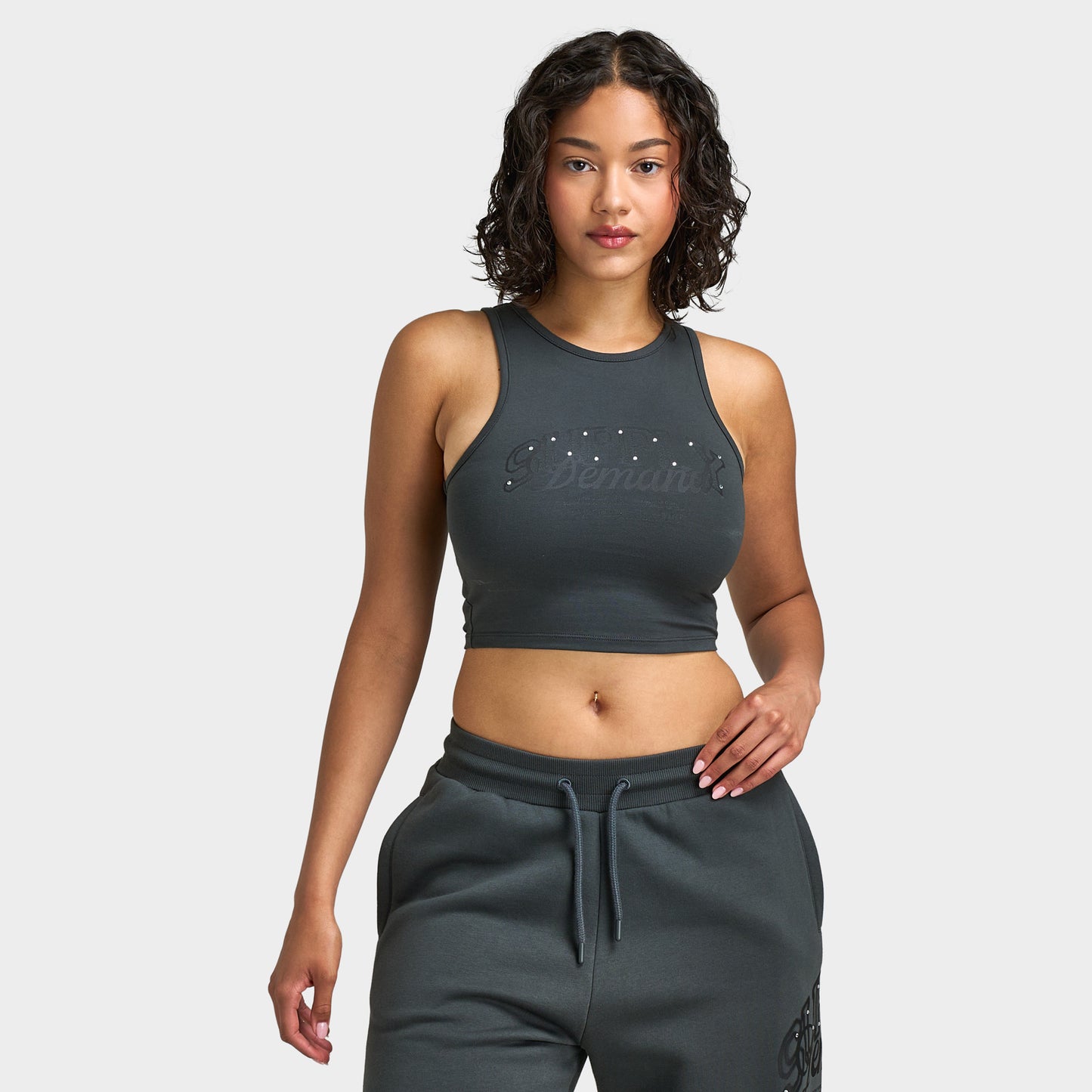 Supply & Demand Women's Spray Tank / Dark Grey With Diamantes