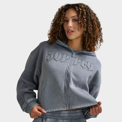 Supply & Demand Women's Raw Boxy Full Zip Hoodie / Grey Shingles
