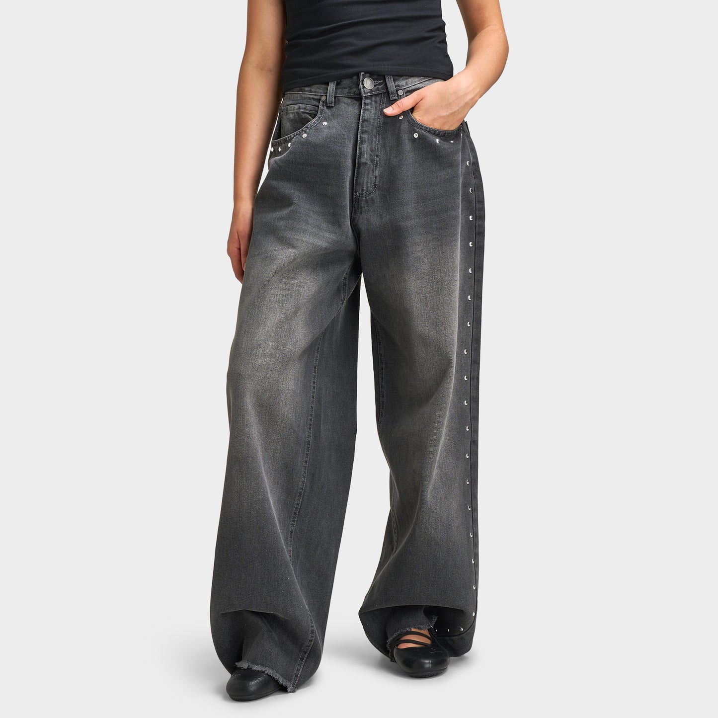 Supply & Demand Stud Wide Jean / Grey Wash Denim