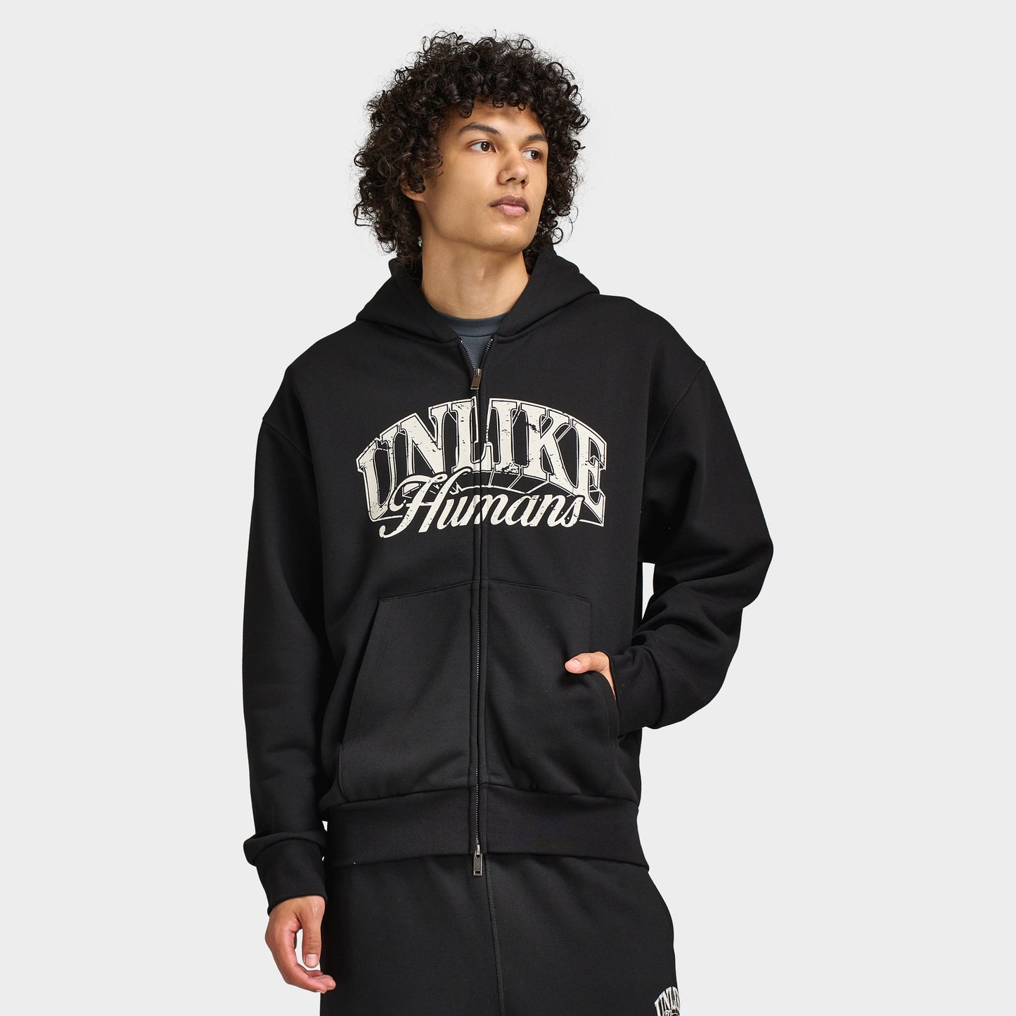 Unlike Humans Whitting Full-Zip Hoodie / True Black