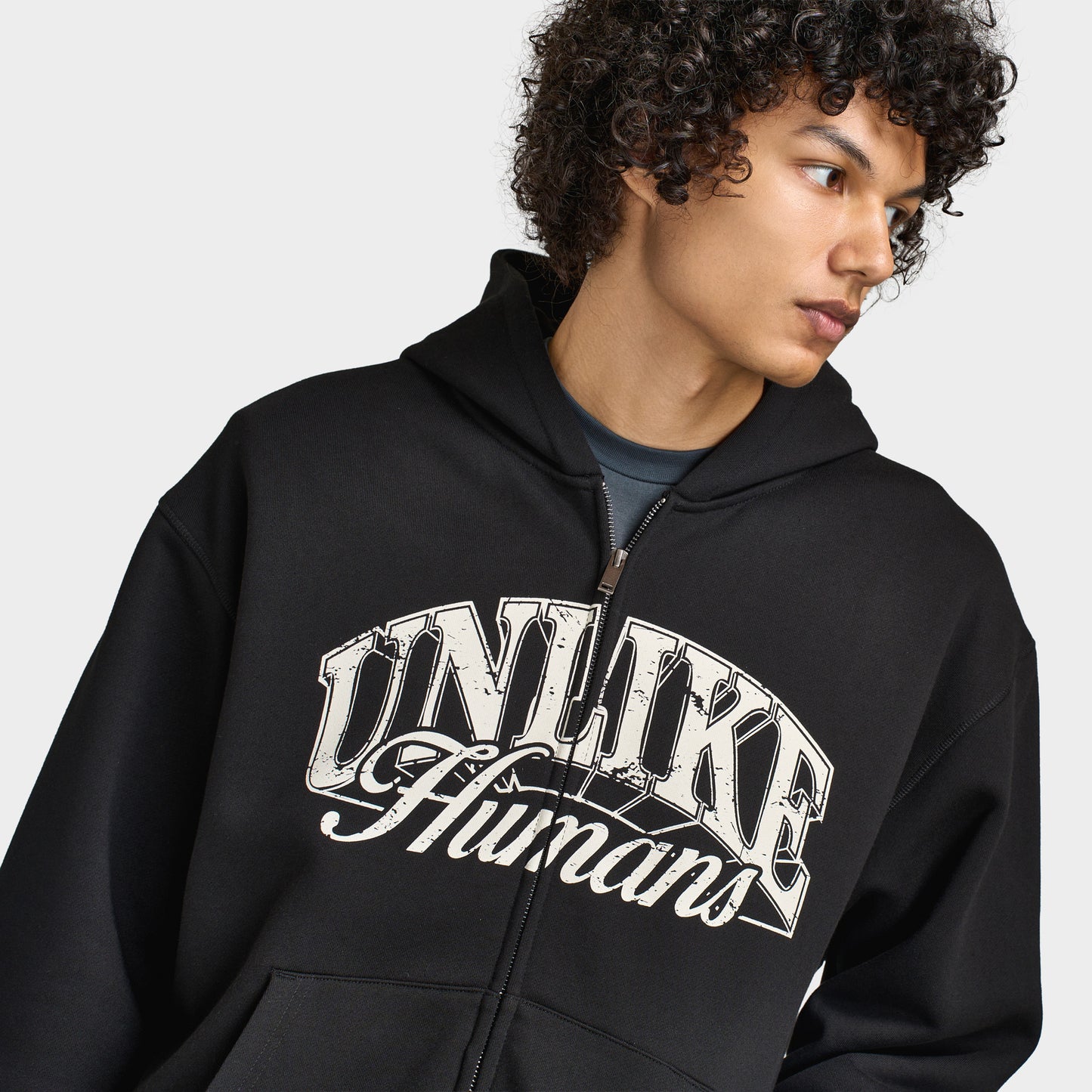 Unlike Humans Whitting Full-Zip Hoodie / True Black