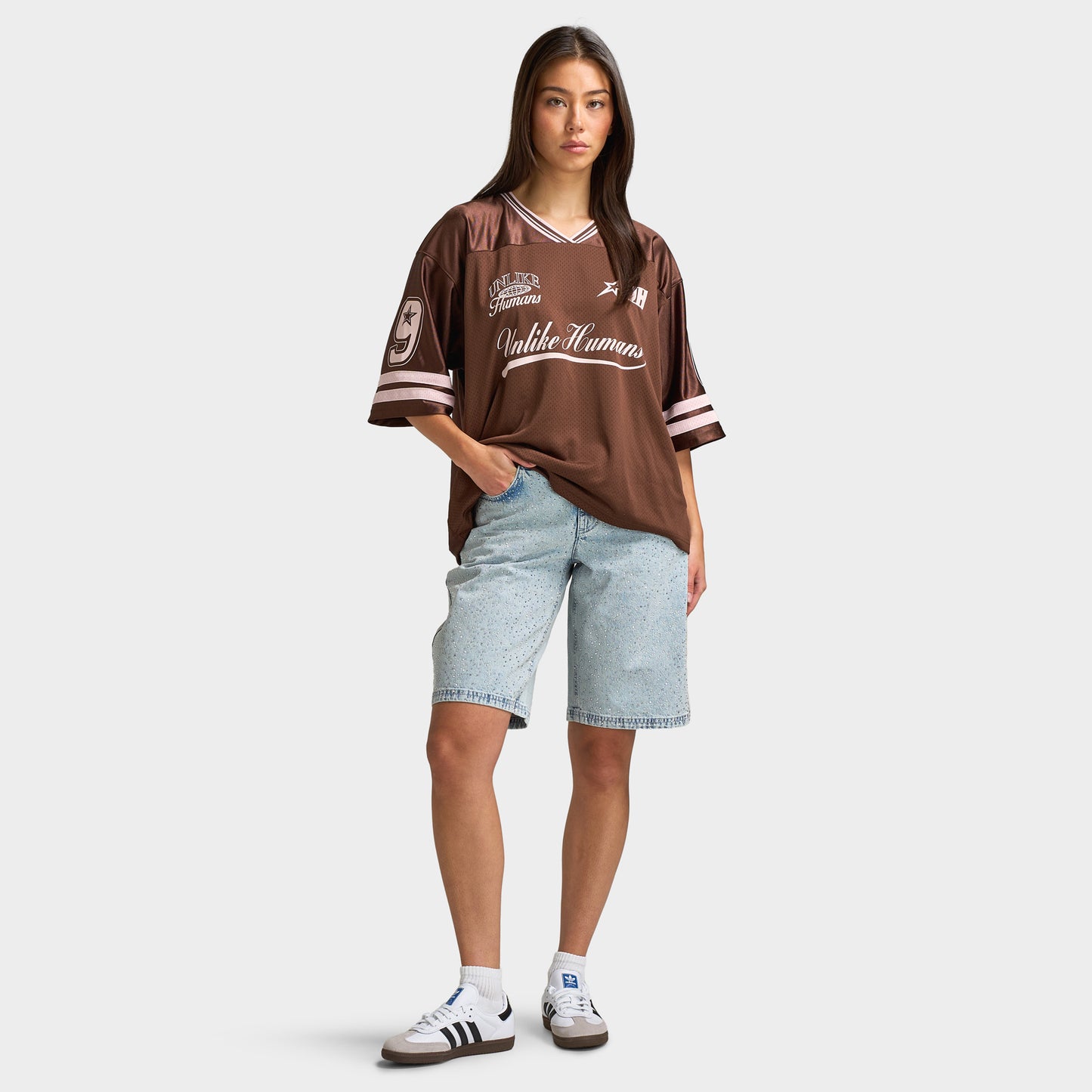 Unlike Humans Human Jort / Rhinestone Extra Light Wash