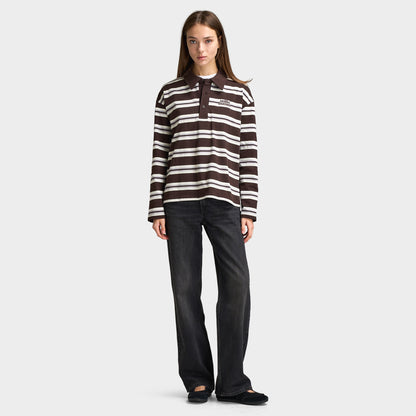Unlike Humans Aira Rugby Long Sleeve Polo Tshirt / Black Coffee