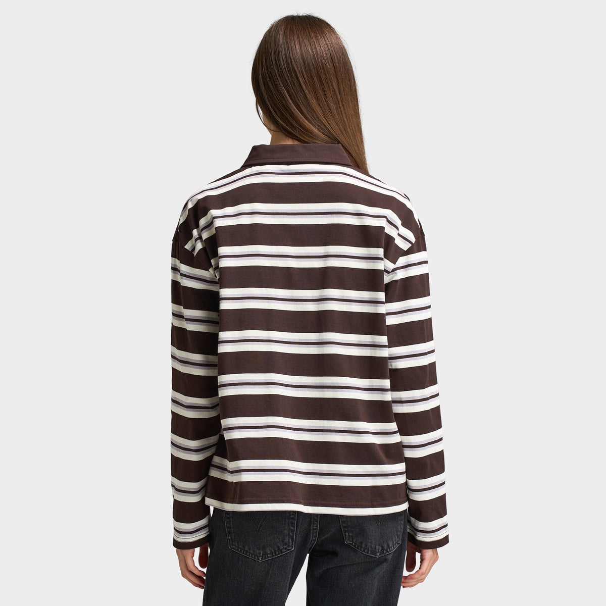 Unlike Humans Aira Rugby Long Sleeve Polo Tshirt / Black Coffee