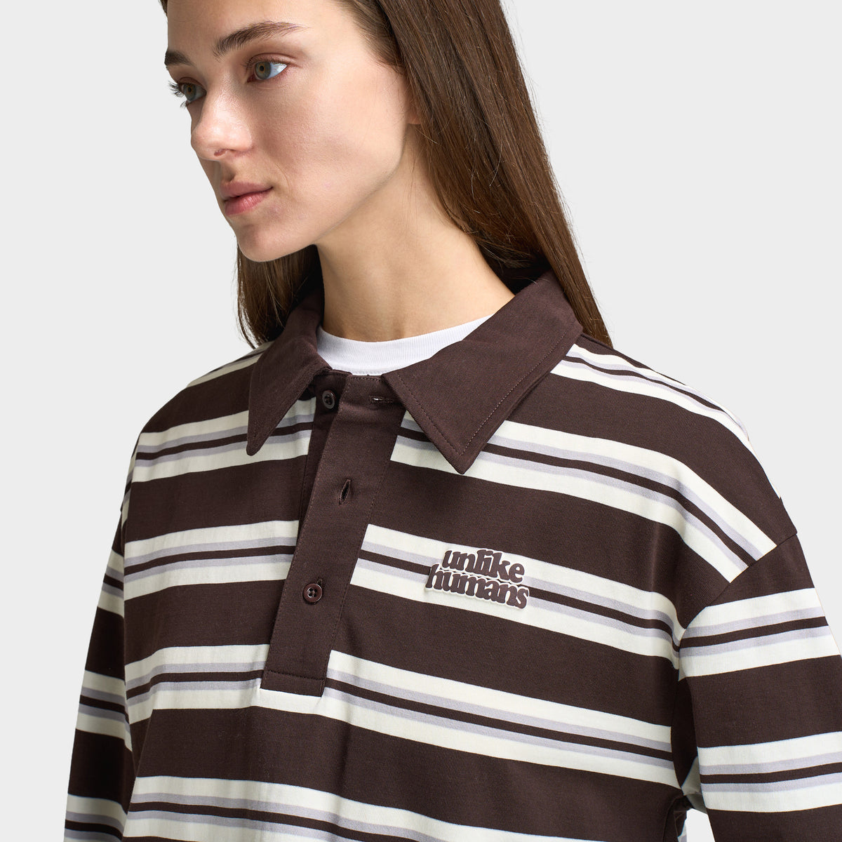 Unlike Humans Aira Rugby Long Sleeve Polo Tshirt / Black Coffee