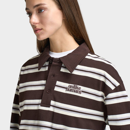 Unlike Humans Aira Rugby Long Sleeve Polo Tshirt / Black Coffee