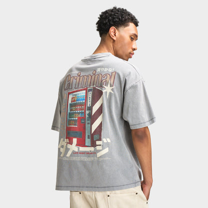 Criminal Damage Mens' Vending T-Shirt / Washed Grey