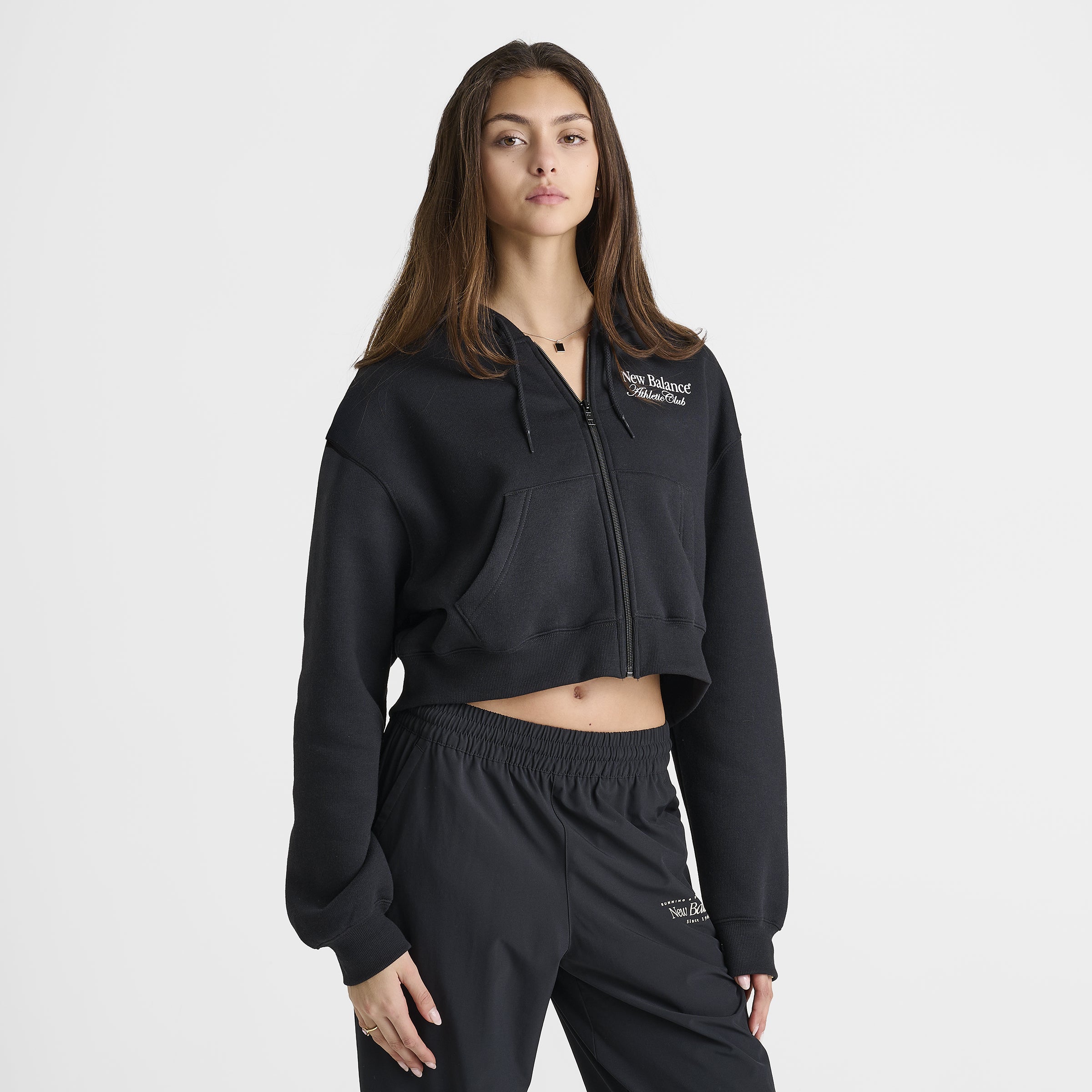 user_c9c86e72 New Balance Women's Linear Crop Full Zip Hoodie Black – JD Sports
