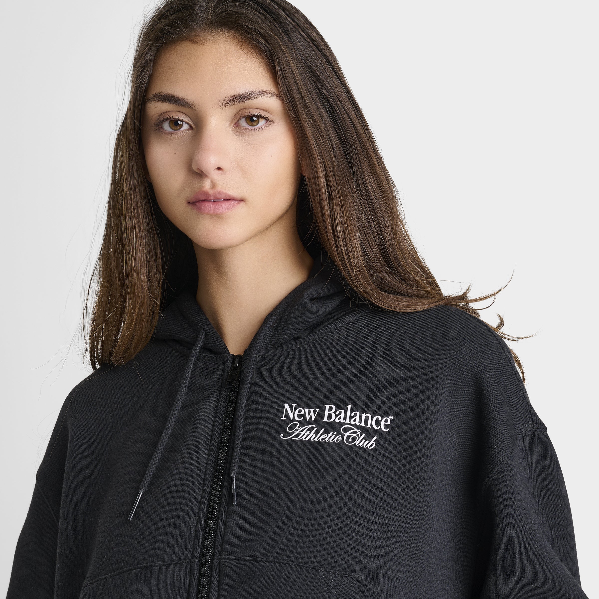 user_c9c86e72 New Balance Women's Linear Crop Full Zip Hoodie Black – JD Sports