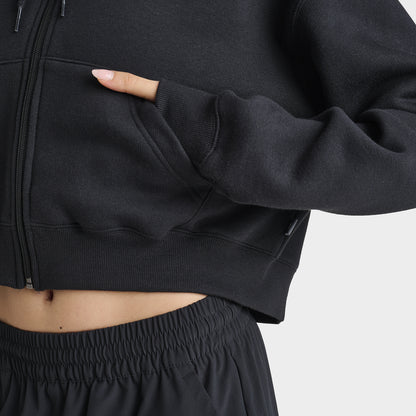 New Balance Women's Linear Crop Full Zip Hoodie Black