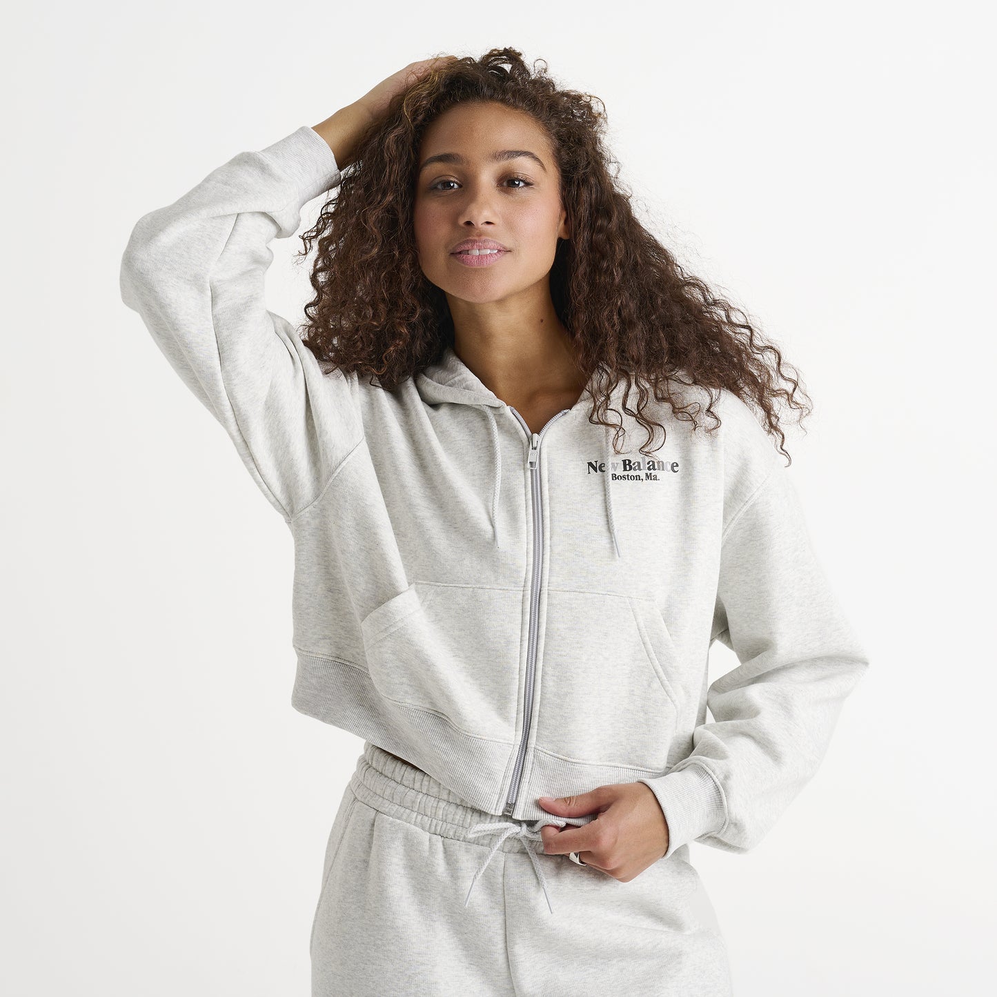 New Balance Women's Tone Crop Full-Zip Hoodie Ash Heather / Black