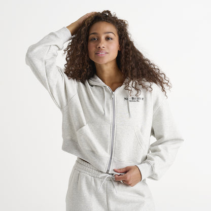 New Balance Women's Tone Crop Full-Zip Hoodie Ash Heather / Black