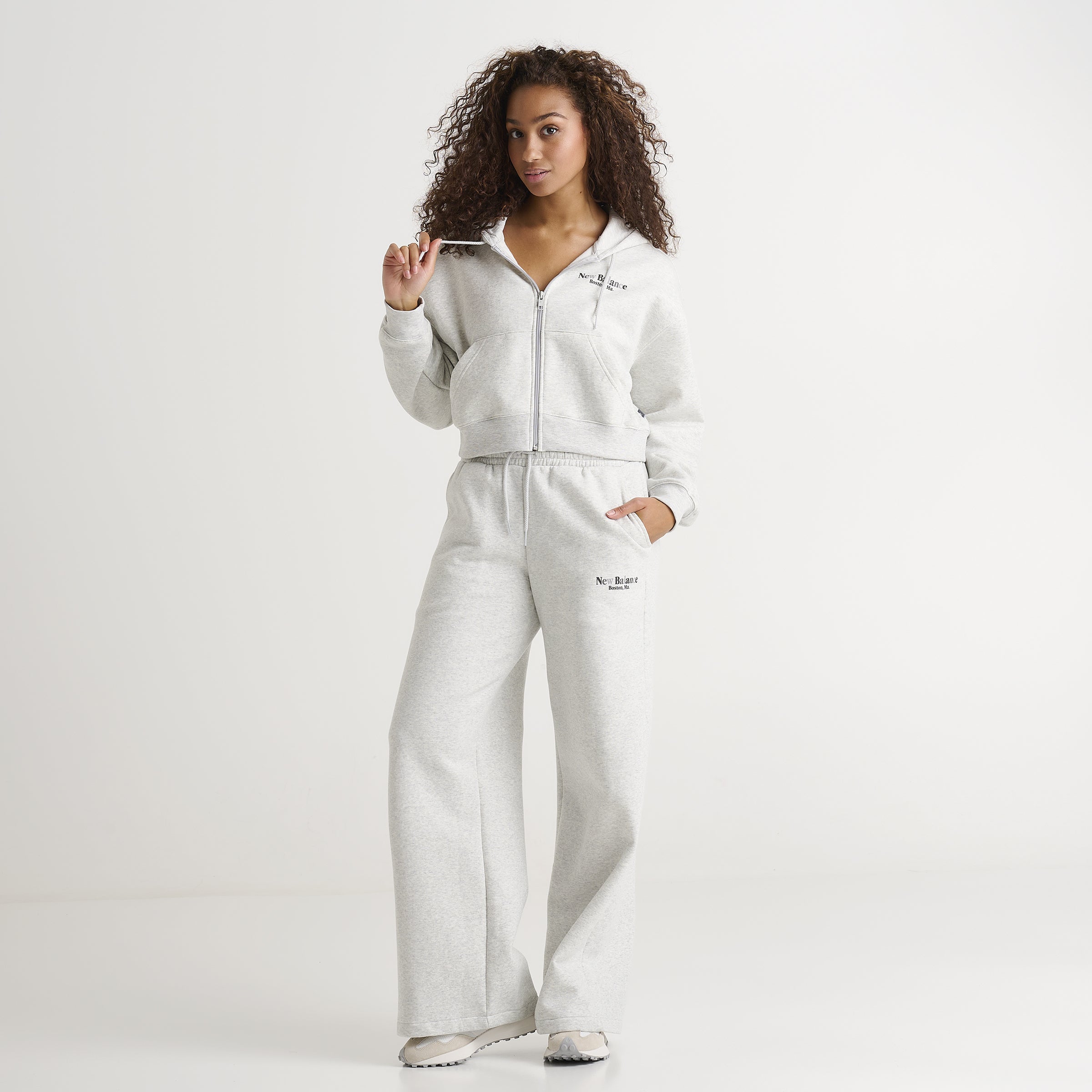 ns525  New Balance Women's Tone Crop Full Zip Hoodie Ash Heather