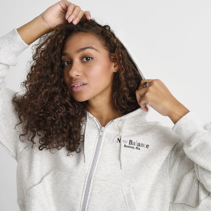 New Balance Women's Tone Crop Full-Zip Hoodie Ash Heather / Black