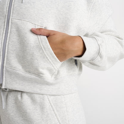 New Balance Women's Tone Crop Full-Zip Hoodie Ash Heather / Black