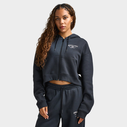 New Balance Women's Athletic Crop Full-Zip Hoodie / Black