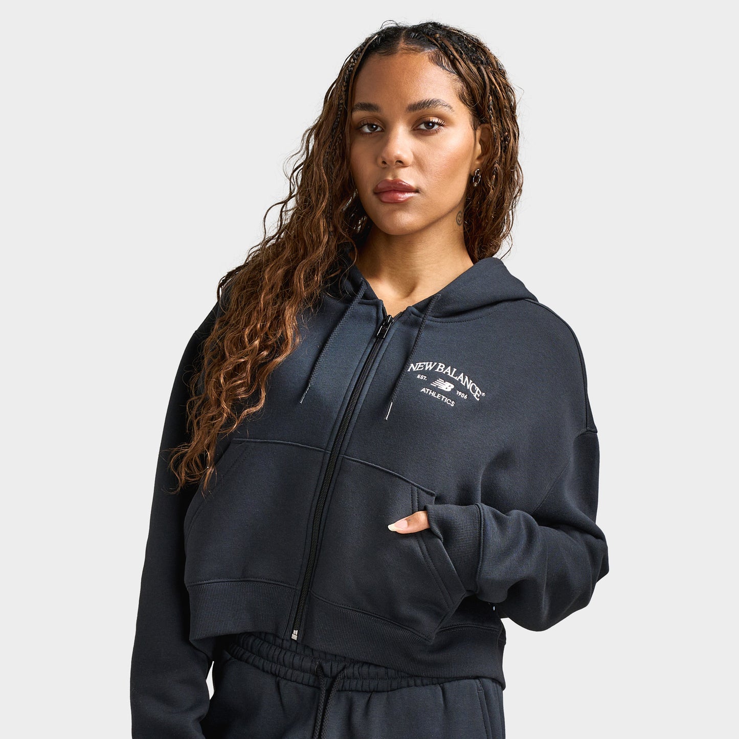 New Balance Women's Athletic Crop Full-Zip Hoodie / Black