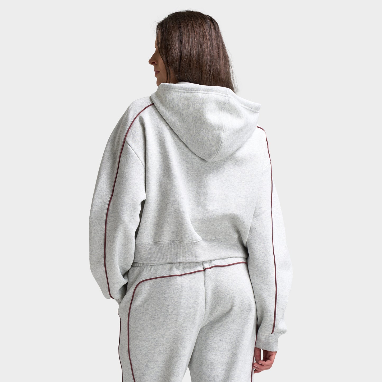 New Balance Women's Piping Full-Zip Crop Hoodie / Grey