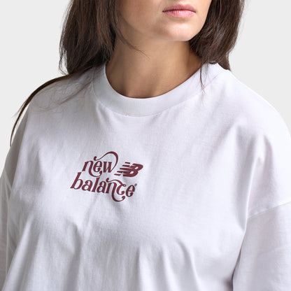 New Balance Women's Script Graphic Boyfriend T-Shirt / White