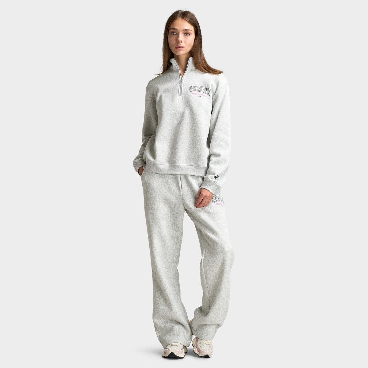 New Balance Universitaire Chandail Quart Zip / Gris Cendré Chiné