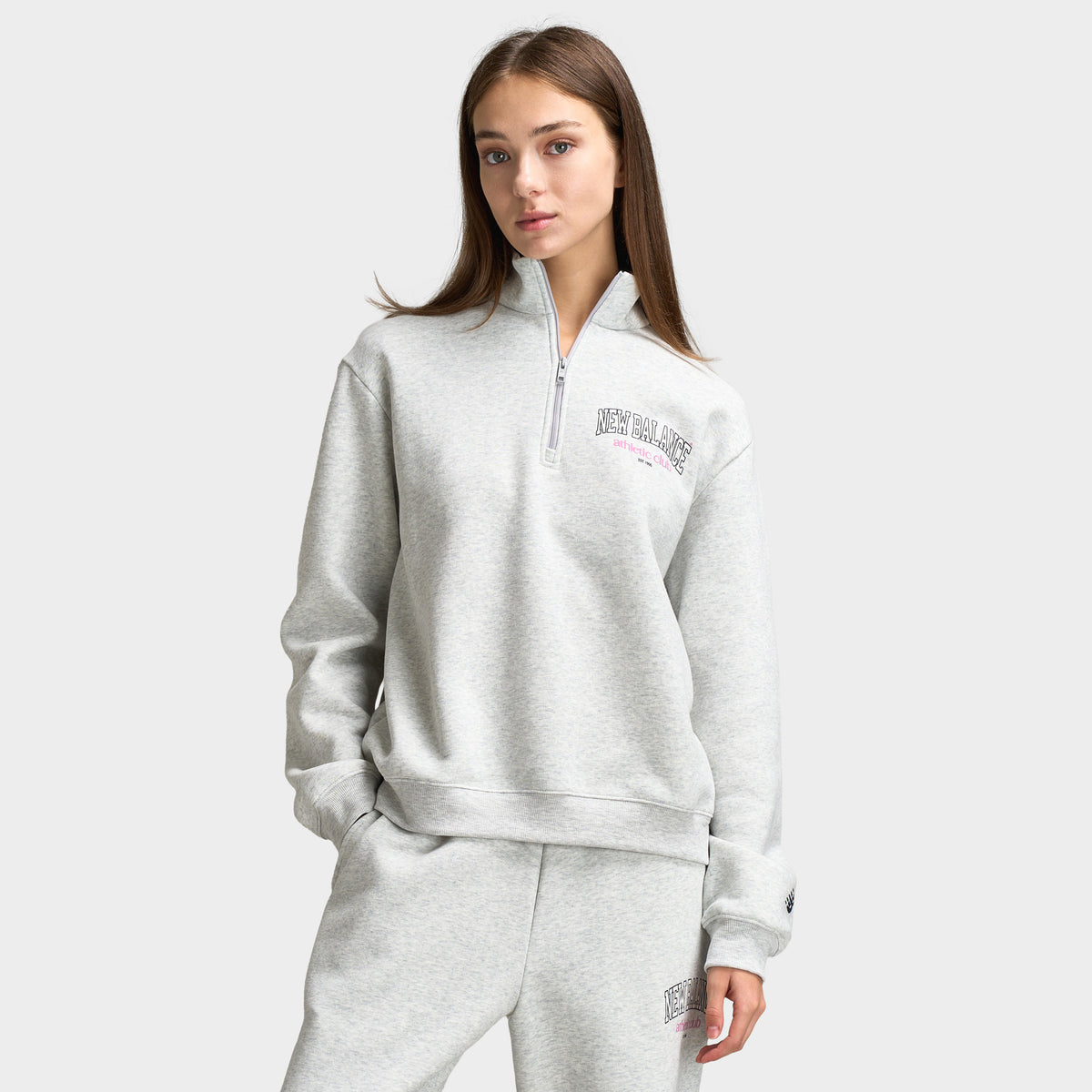 New Balance Universitaire Chandail Quart Zip / Gris Cendré Chiné
