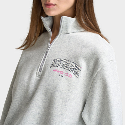 New Balance Universitaire Chandail Quart Zip / Gris Cendré Chiné