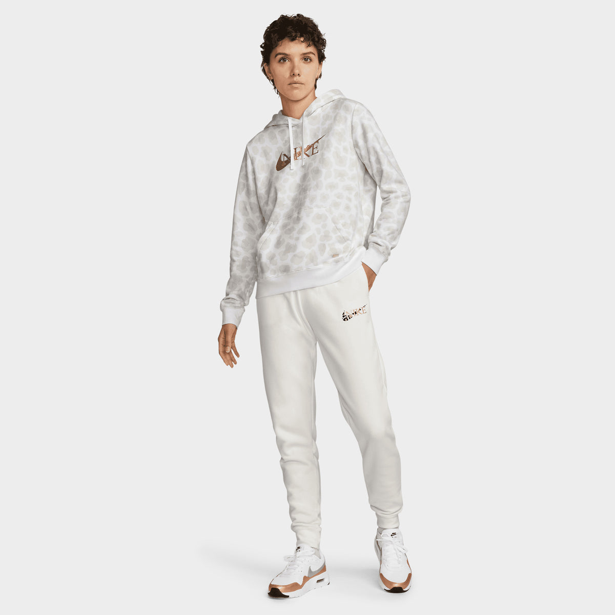 Nike Women's Sportswear Club Fleece Leopard Pullover Hoodie / White ...