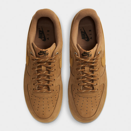 Nike Air Force 1 '07 WB. Top-down view of the pair showing tonal laces, padded collars and wheat-brown uppers.