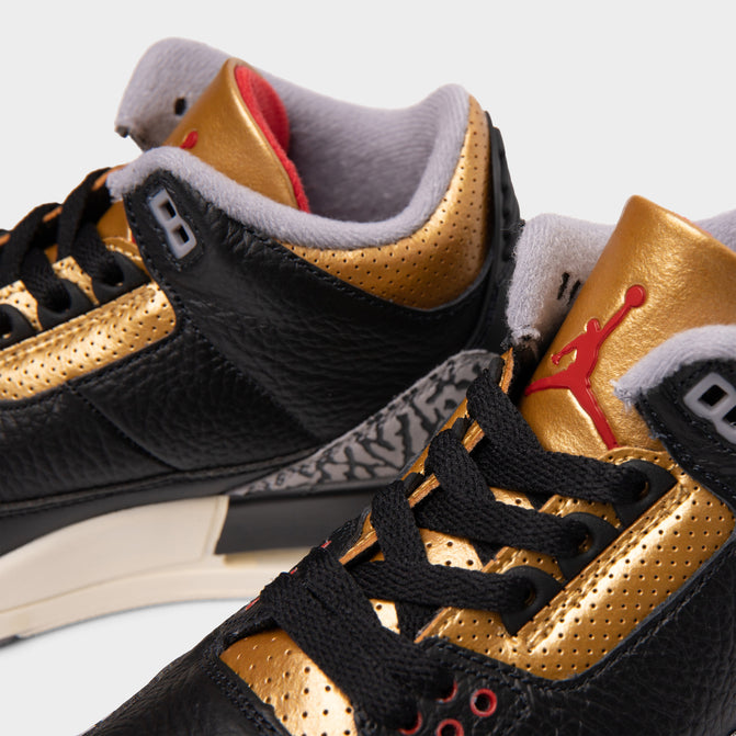 Jordan Women's 3 Retro Black / Fire Red - Metallic Gold | JD
