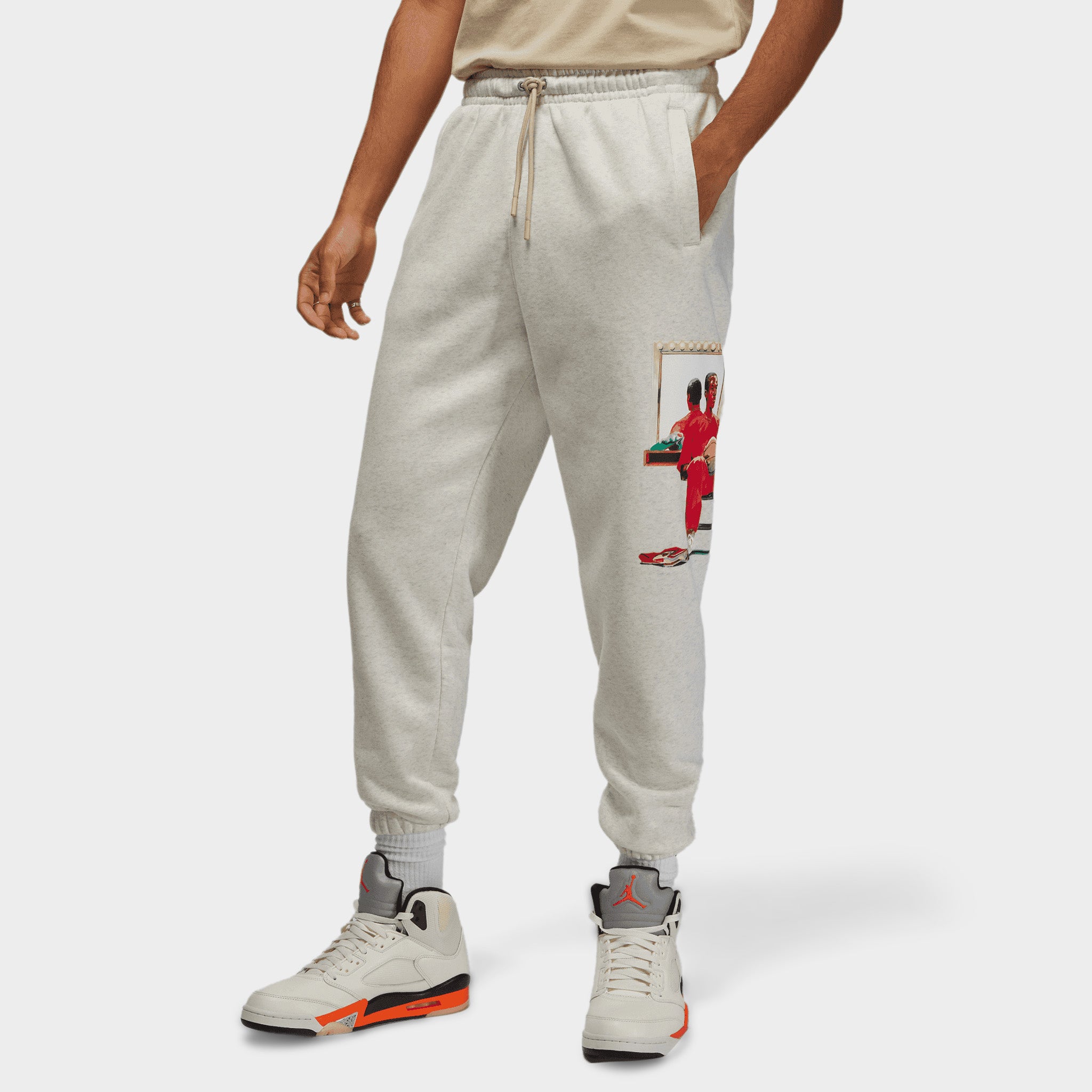 Jordan Artist Series by Jacob Rochester Fleece Pants Oatmeal Heather /  Black - University Red