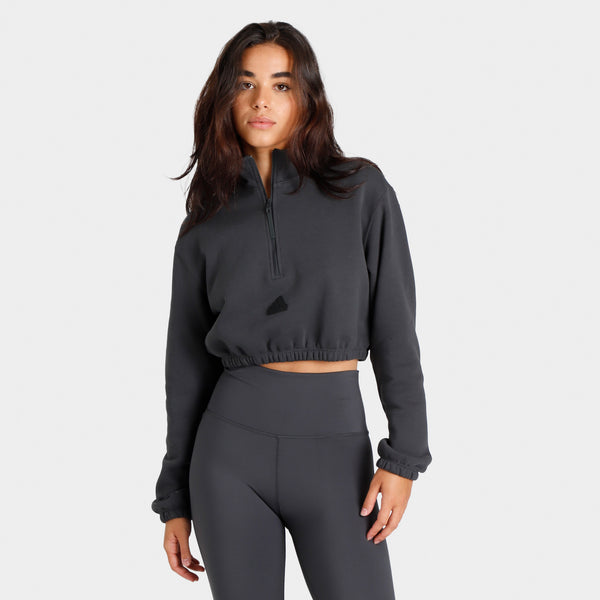 adidas Women's Cropped Half-Zip Sweatshirt Carbon / White | JD Sports Canada