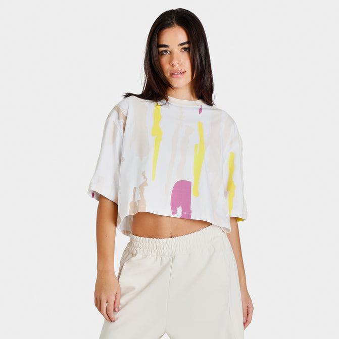 adidas Women s Crop T shirt AOP Multicolor White Ecru Tint