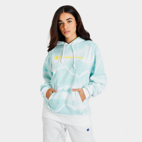 Champion Women s Reverse Tie Dye Fleece Pullover Hoodie Tie Dye Overflow White Aquarrell